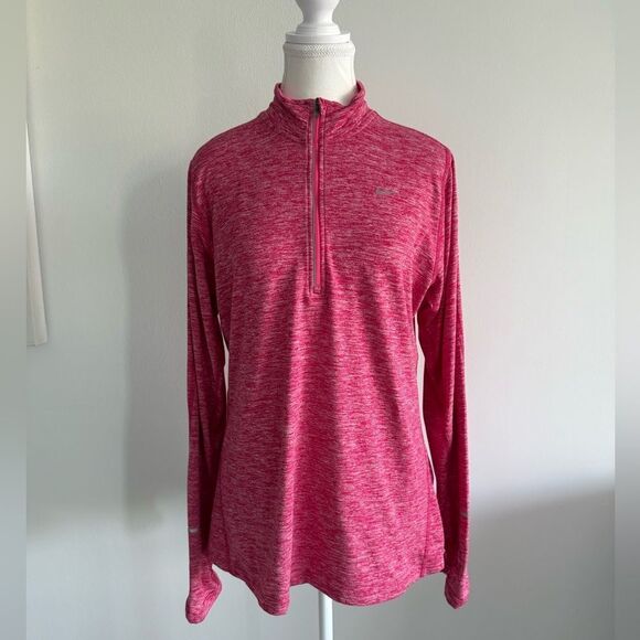 Nike woman’s large Pink Running Dri Fit 2/4 zipper pullover long sleeve - Picture 1 of 3